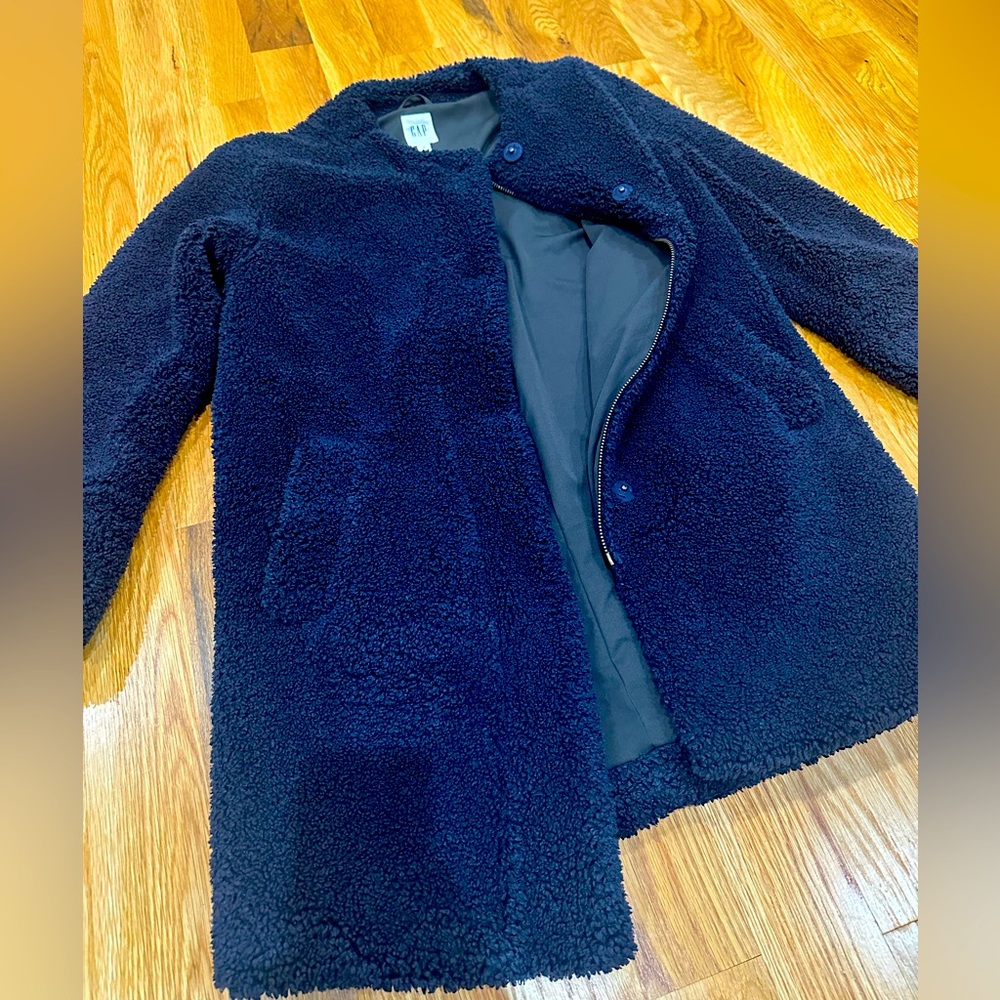 GAP | Navy Blue Collarless Teddy Coat